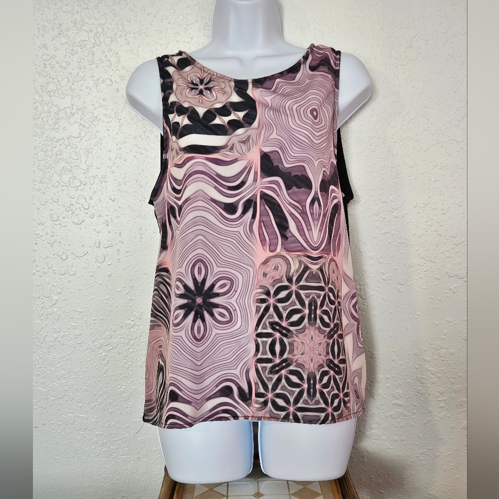 HBHALEY Sleeveless Top Abstract Pink Black Medium